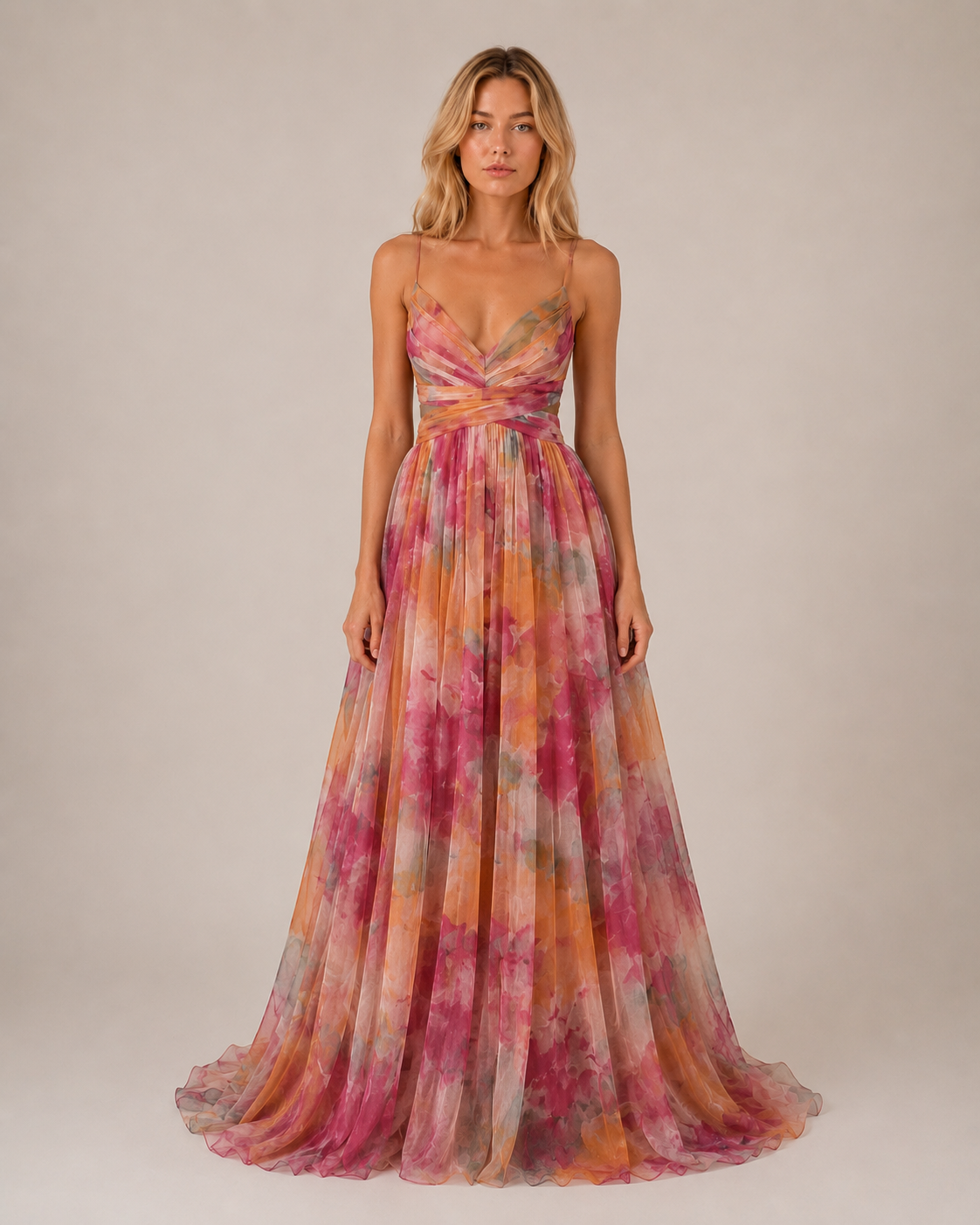 Laila - Women’s Floral Summer Maxi Dress with Adjustable Straps-SS - Womens Dresses-Lyrasue-Orange-S-Lyrasue