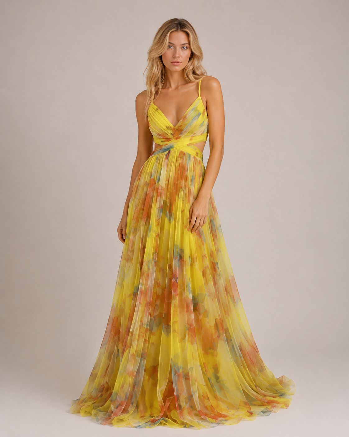 Laila - Women’s Floral Summer Maxi Dress with Adjustable Straps-SS - Womens Dresses-Lyrasue-Yellow-S-Lyrasue