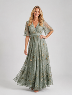 Lennox - Women's Floral V Neck Wedding Guest Maxi Dress-Lyrasue-Sage Green-S-Lyrasue