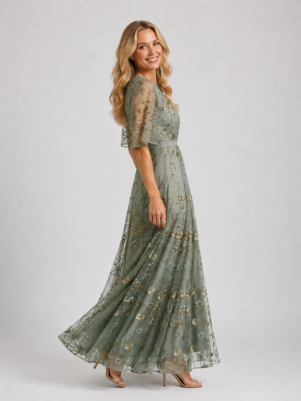 Lennox - Women's Floral V Neck Wedding Guest Maxi Dress-Lyrasue-Sage Green-S-Lyrasue