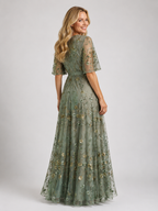 Lennox - Women's Floral V Neck Wedding Guest Maxi Dress-Lyrasue-Sage Green-S-Lyrasue