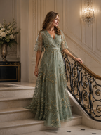 Lennox - Women's Floral V Neck Wedding Guest Maxi Dress-Lyrasue-Sage Green-S-Lyrasue