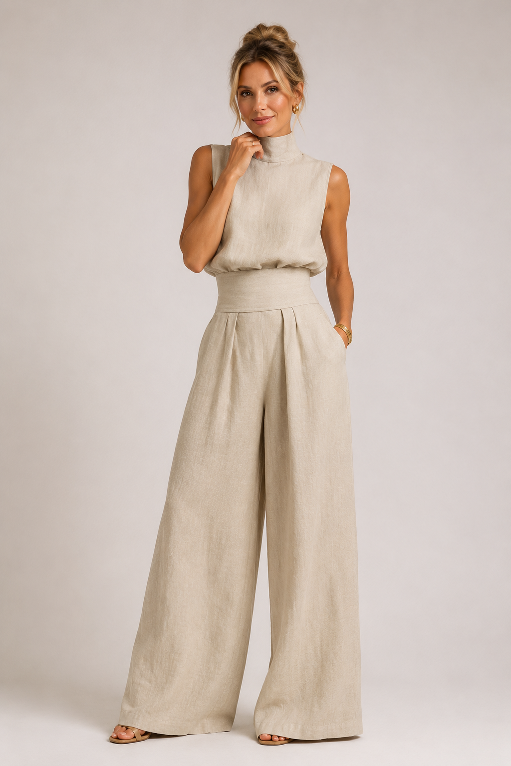 Lennox - Women's High Neck Tailored Jumpsuit-Set-Lyrasue-Khaki-XS-Lyrasue