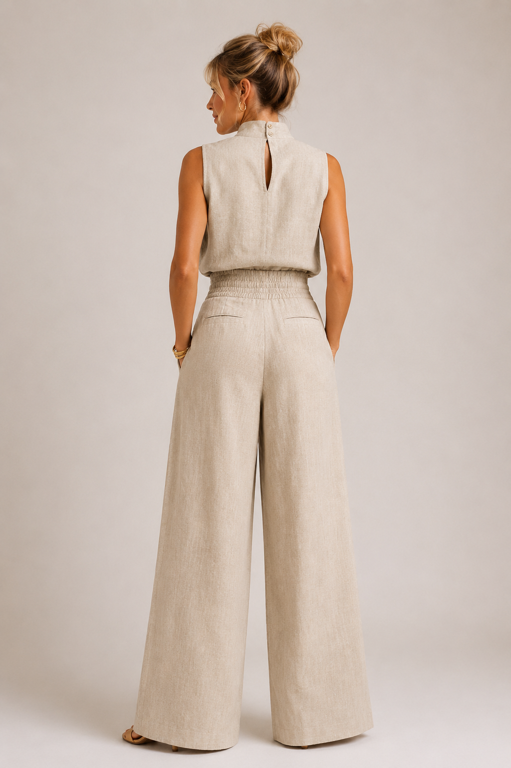 Lennox - Women's High Neck Tailored Jumpsuit-Set-Lyrasue-Khaki-XS-Lyrasue
