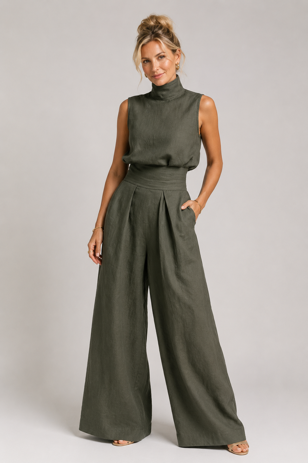 Lennox - Women's High Neck Tailored Jumpsuit-Set-Lyrasue-Green-XS-Lyrasue
