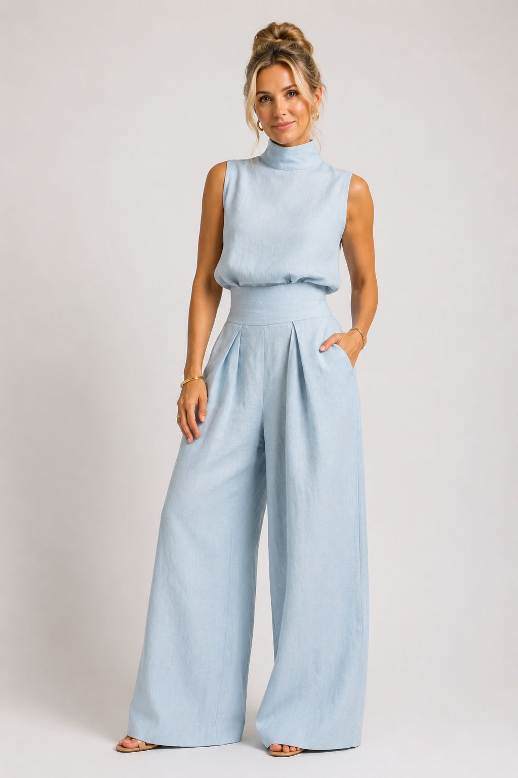 Lennox - Women's High Neck Tailored Jumpsuit-Set-Lyrasue-Light blue-XS-Lyrasue