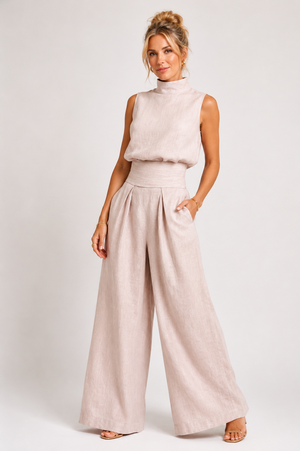 Lennox - Women's High Neck Tailored Jumpsuit-Set-Lyrasue-Rosa-XS-Lyrasue