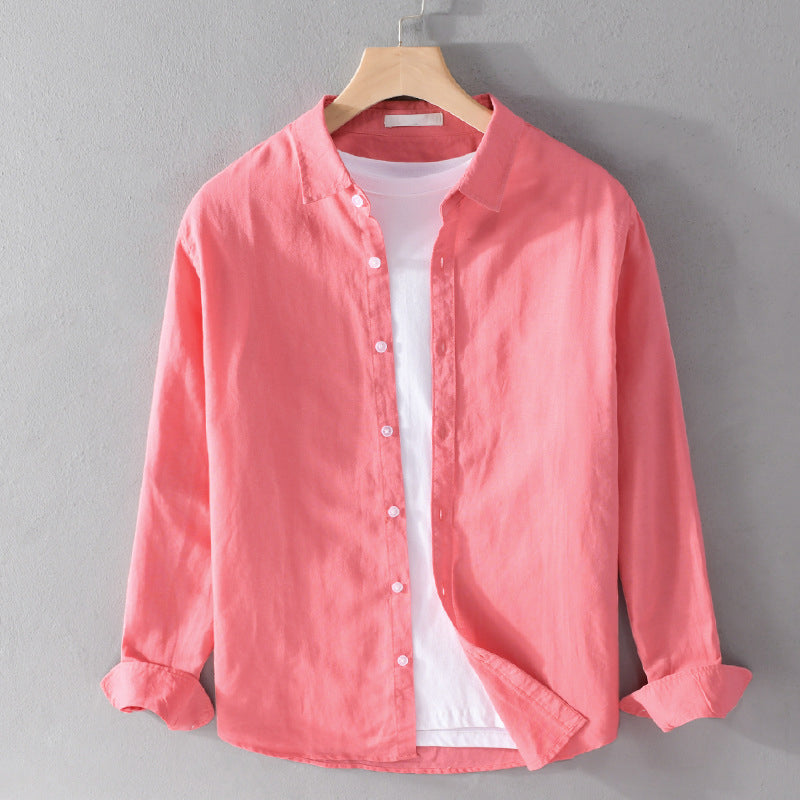 Levy - Men’s Classic Linen Button-Up Shirt-Men Shirts Casual_shirts-Lyrasue-Red-S-Lyrasue
