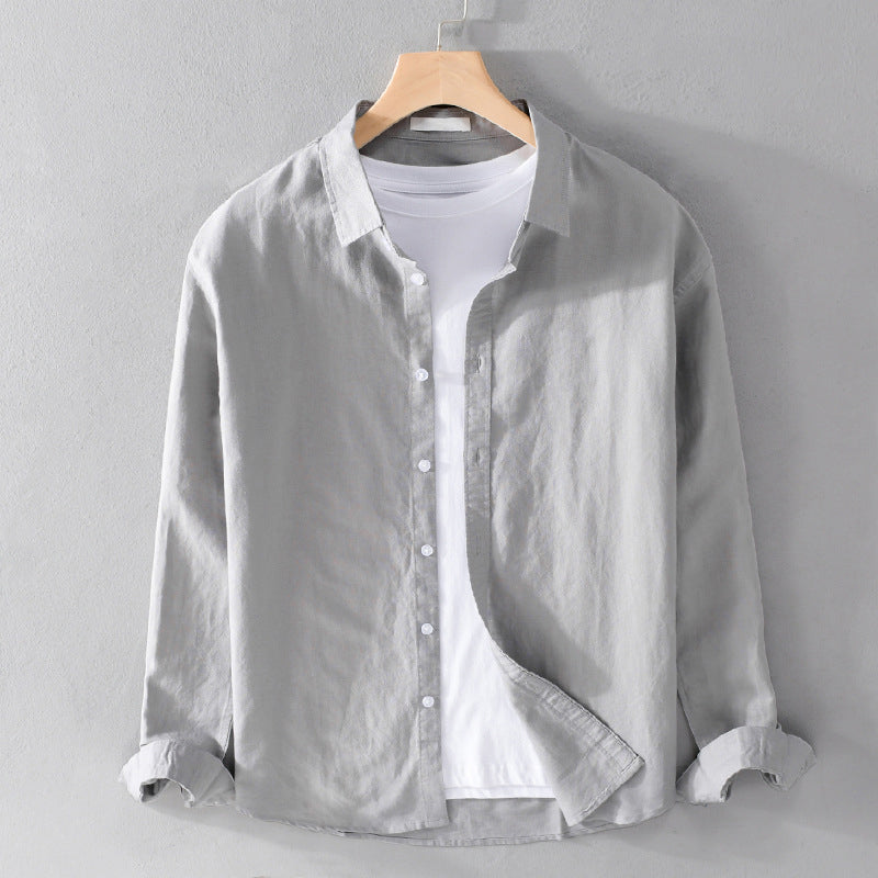 Levy - Men’s Classic Linen Button-Up Shirt-Men Shirts Casual_shirts-Lyrasue-Gray-S-Lyrasue