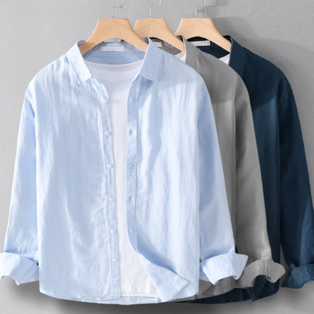 Levy - Men’s Classic Linen Button-Up Shirt-Men Shirts Casual_shirts-Lyrasue-White-S-Lyrasue