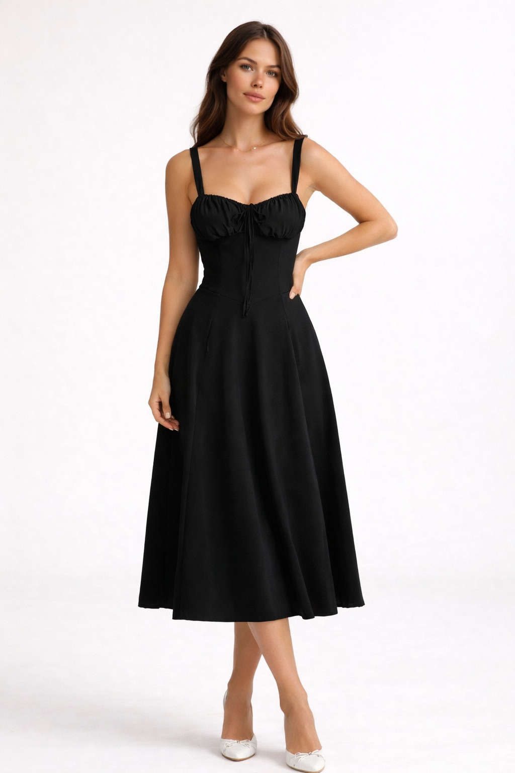 Liana - Women's Corset Midi Wedding Guest Dress-Midi Dresses-Lyrasue-Black-S-Lyrasue