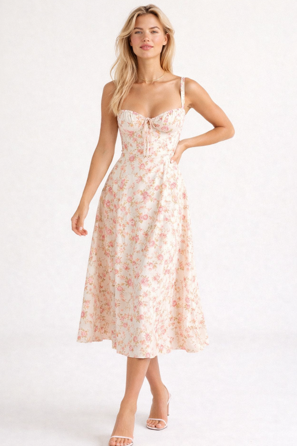 Liana - Women's Corset Midi Wedding Guest Dress-Midi Dresses-Lyrasue-Pink-S-Lyrasue