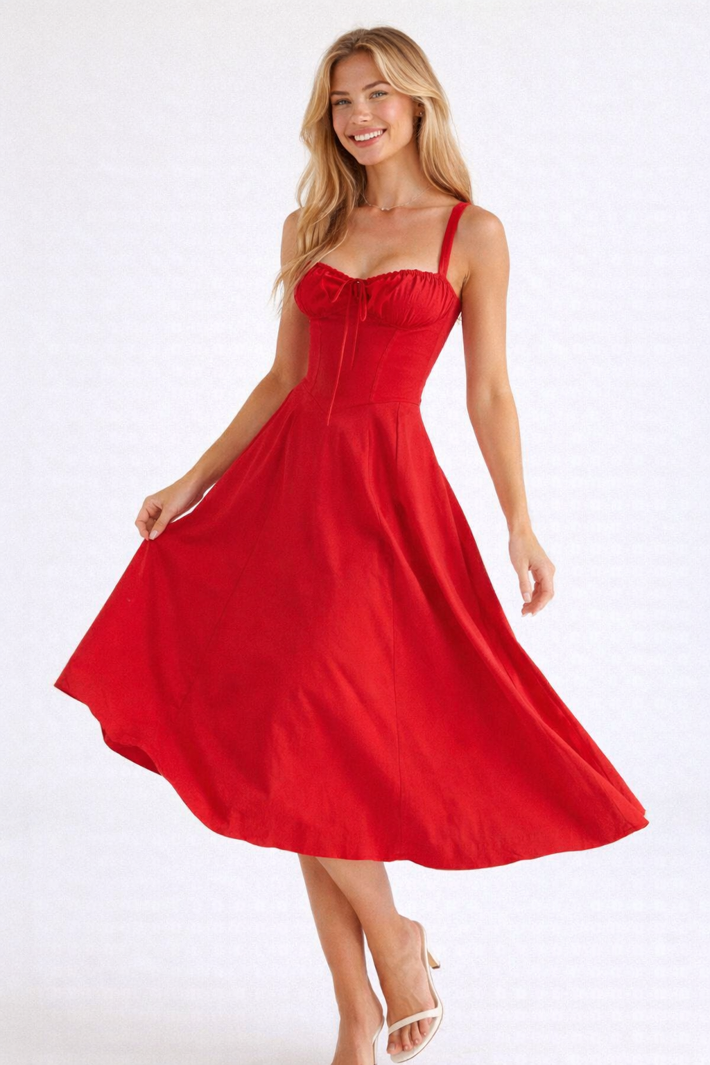 Liana - Women's Corset Midi Wedding Guest Dress-Midi Dresses-Lyrasue-Red-S-Lyrasue