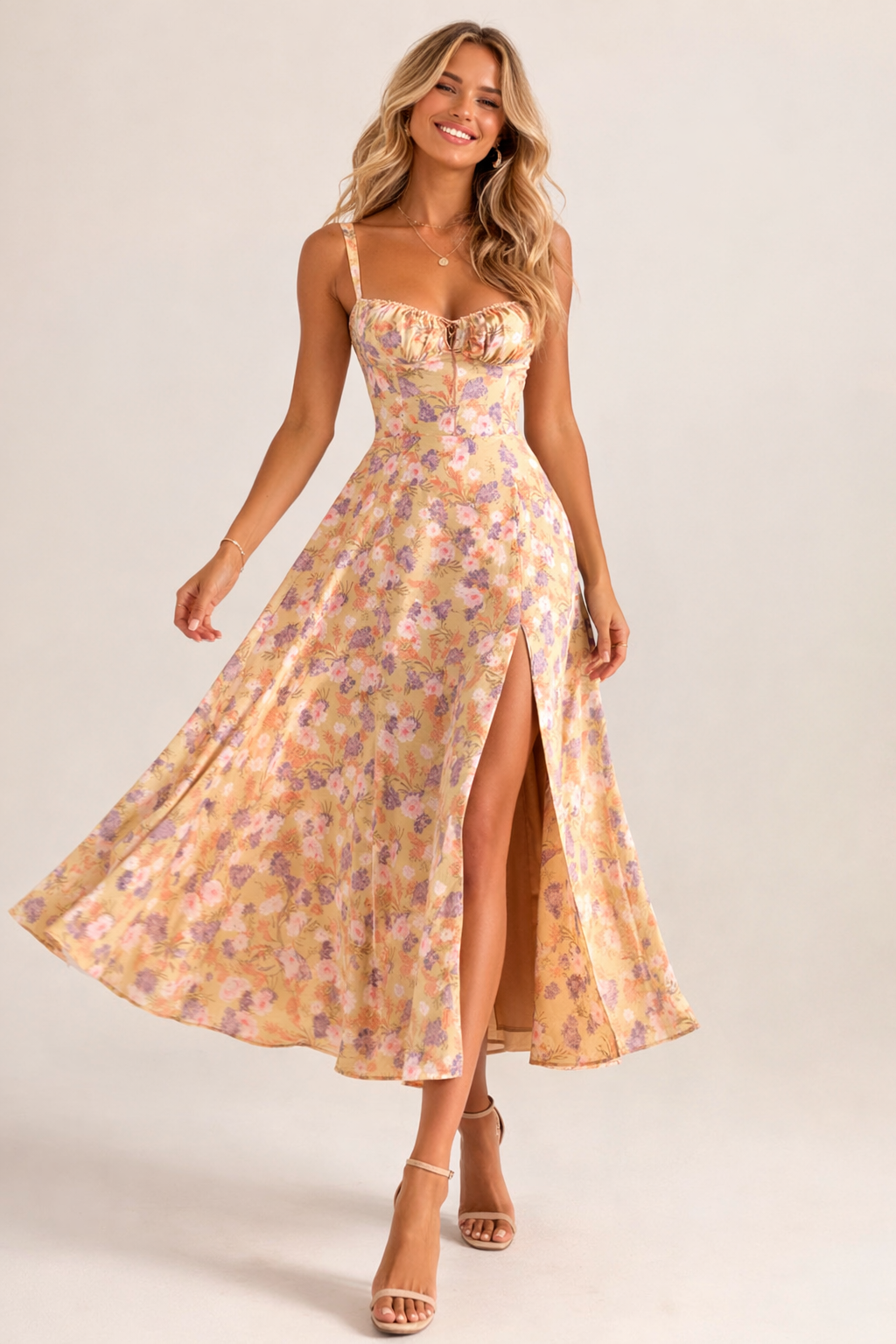 Liana - Women's Corset Midi Wedding Guest Dress-Midi Dresses-Lyrasue-Yellow-S-Lyrasue