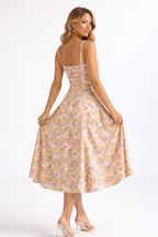 Liana - Women's Corset Midi Wedding Guest Dress-Midi Dresses-Lyrasue-Yellow-S-Lyrasue