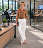 Lindsey - Women’s Polka Dot Ruffle Blouse with High Neck-Blouse Women-Lyrasue-Brown-S-Lyrasue