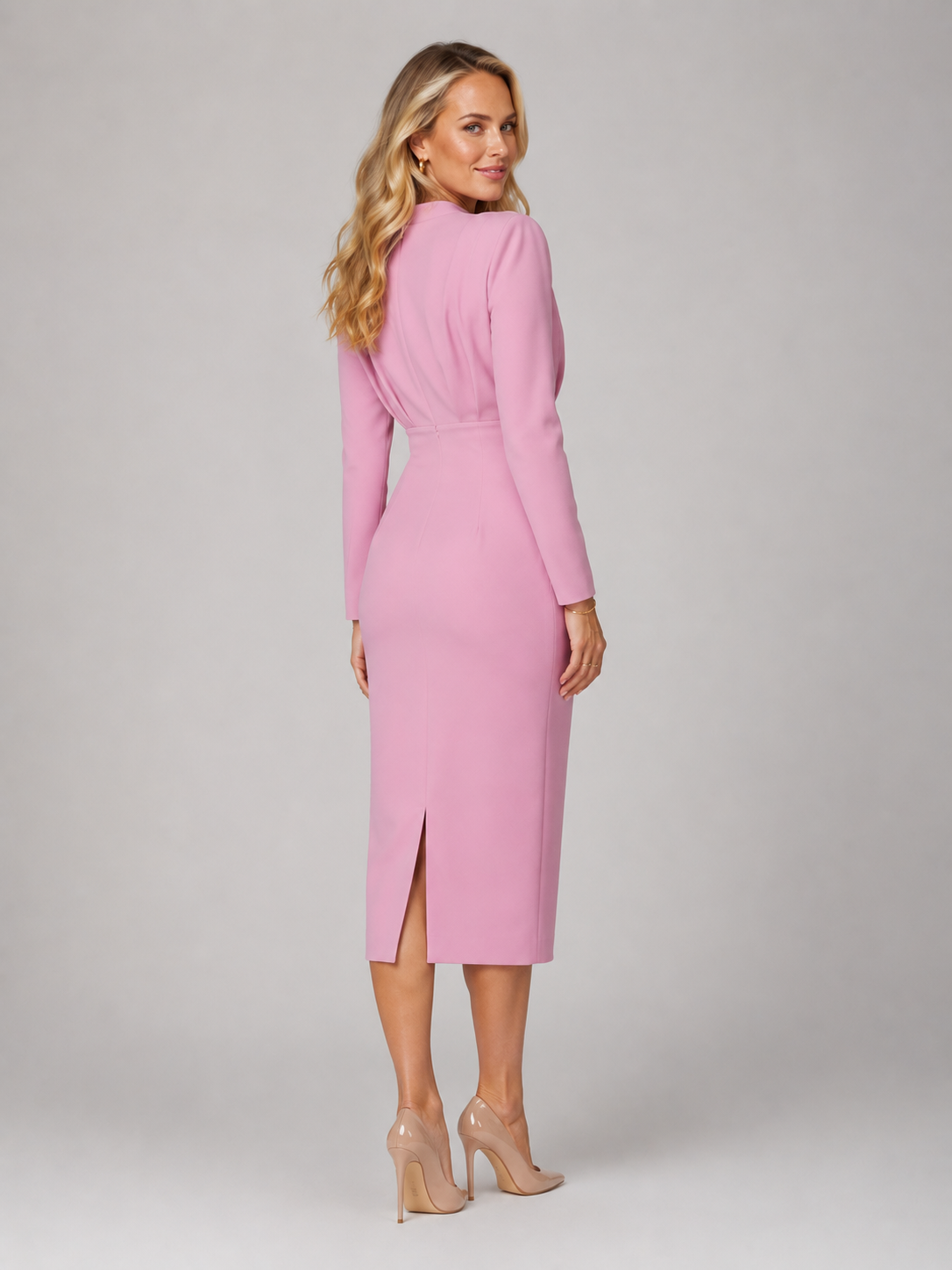 Lyric - Women's High Neck Long Sleeve Midi Dress-Women’s Dress-Lyrasue-Pink-S-Lyrasue