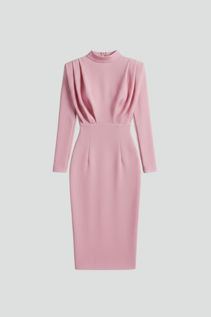 Lyric - Women's High Neck Long Sleeve Midi Dress-Women’s Dress-Lyrasue-Pink-S-Lyrasue