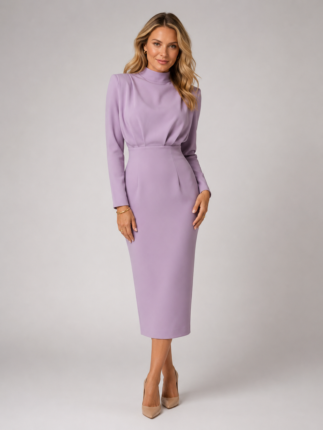 Lyric - Women's High Neck Long Sleeve Midi Dress-Women’s Dress-Lyrasue-Purple-S-Lyrasue