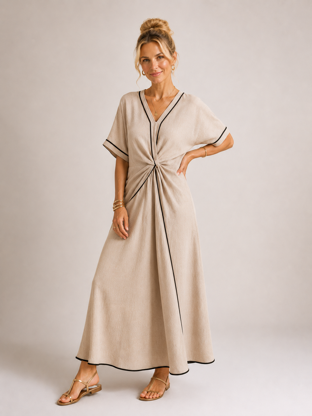 Maisee - Women's Twist Front Maxi Dress-SS - Womens - Dresses-Lyrasue-Apricot-S-Lyrasue