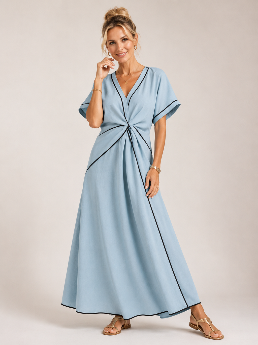 Maisee - Women's Twist Front Maxi Dress-SS - Womens - Dresses-Lyrasue-Apricot-S-Lyrasue