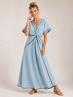 Maisee - Women's Twist Front Maxi Dress-SS - Womens - Dresses-Lyrasue-Apricot-S-Lyrasue