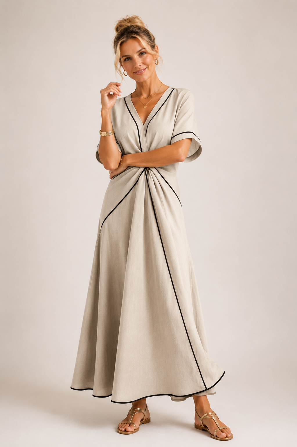 Maisee - Women's Twist Front Maxi Dress-SS - Womens - Dresses-Lyrasue-Apricot-S-Lyrasue