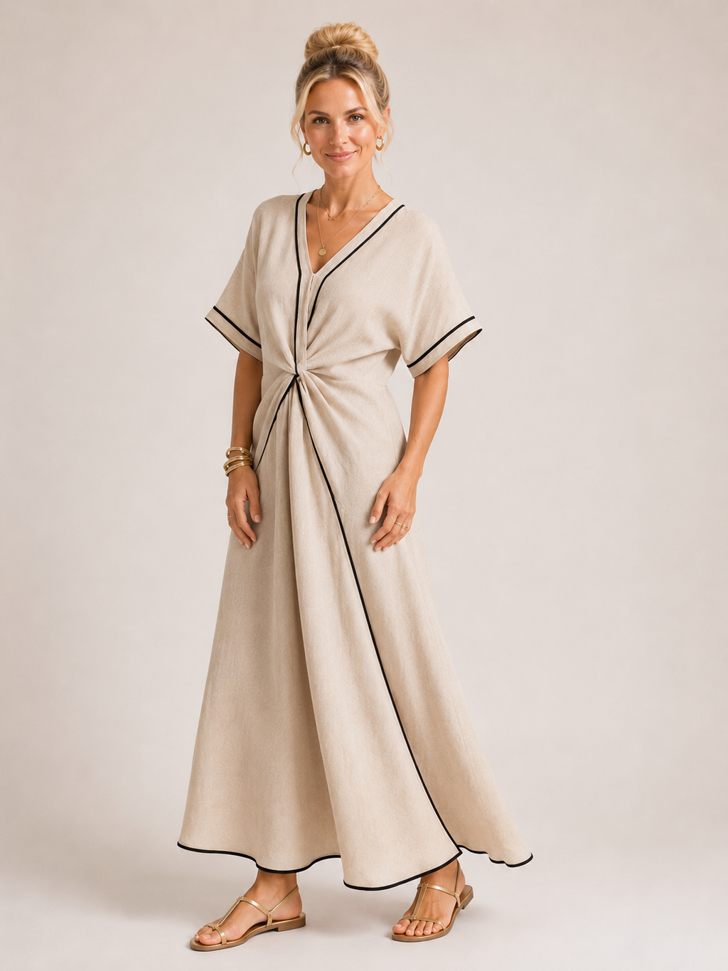 Maisee - Women's Twist Front Maxi Dress-SS - Womens - Dresses-Lyrasue-Apricot-S-Lyrasue