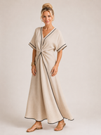 Maisee - Women's Twist Front Maxi Dress-SS - Womens - Dresses-Lyrasue-Apricot-S-Lyrasue