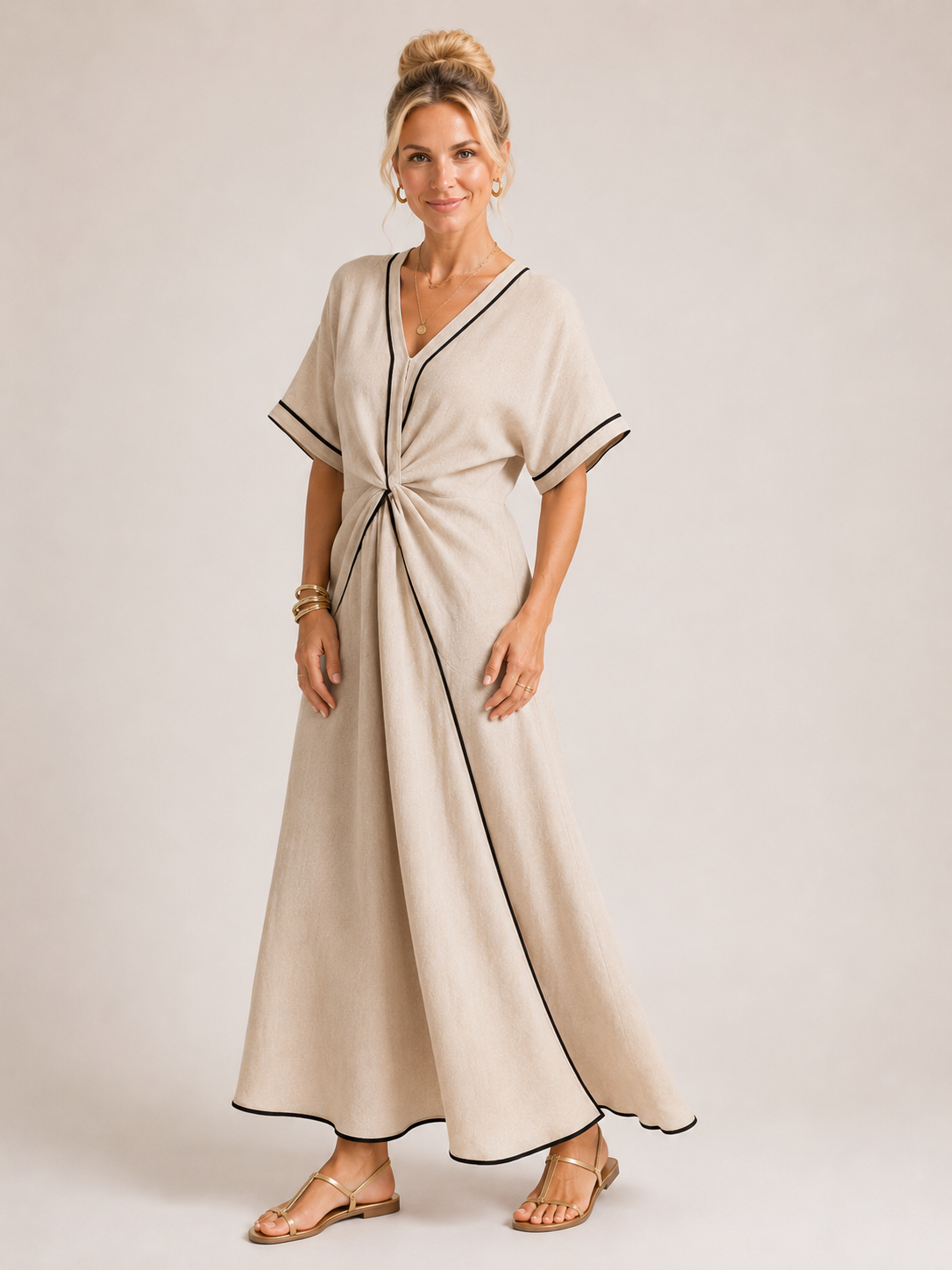Maisee - Women's Twist Front Maxi Dress-SS - Womens - Dresses-Lyrasue-Apricot-S-Lyrasue