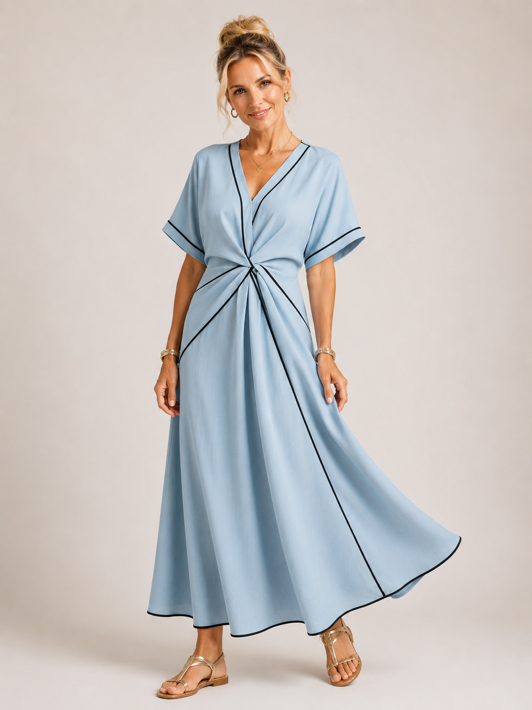 Maisee - Women's Twist Front Maxi Dress-SS - Womens - Dresses-Lyrasue-Apricot-S-Lyrasue
