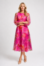 Marilva - Women's Puff Sleeve Formal Wedding Guest Midi Dress-Midi Dress Women-Lyrasue-Pink-S-Lyrasue