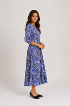 Marlowe - Women’s Printed V Neck Midi Dress-Women’s Midi Dress-Lyrasue-Blue-S-Lyrasue