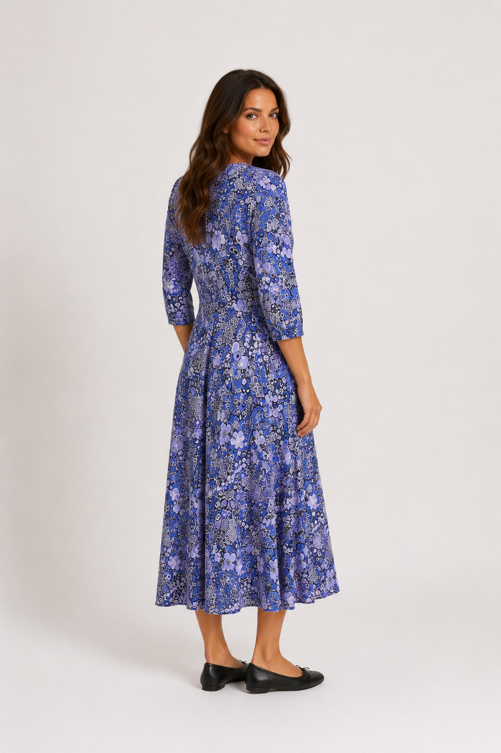 Marlowe - Women’s Printed V Neck Midi Dress-Women’s Midi Dress-Lyrasue-Blue-S-Lyrasue