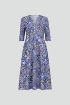 Marlowe - Women’s Printed V Neck Midi Dress-Women’s Midi Dress-Lyrasue-Blue-S-Lyrasue