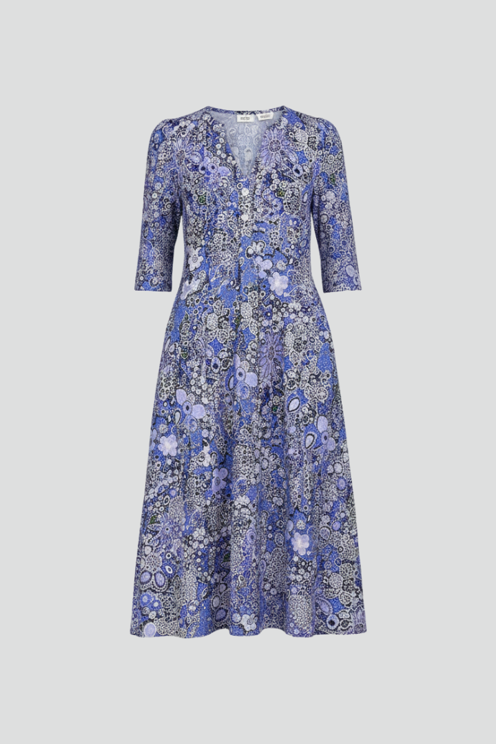Marlowe - Women’s Printed V Neck Midi Dress-Women’s Midi Dress-Lyrasue-Blue-S-Lyrasue