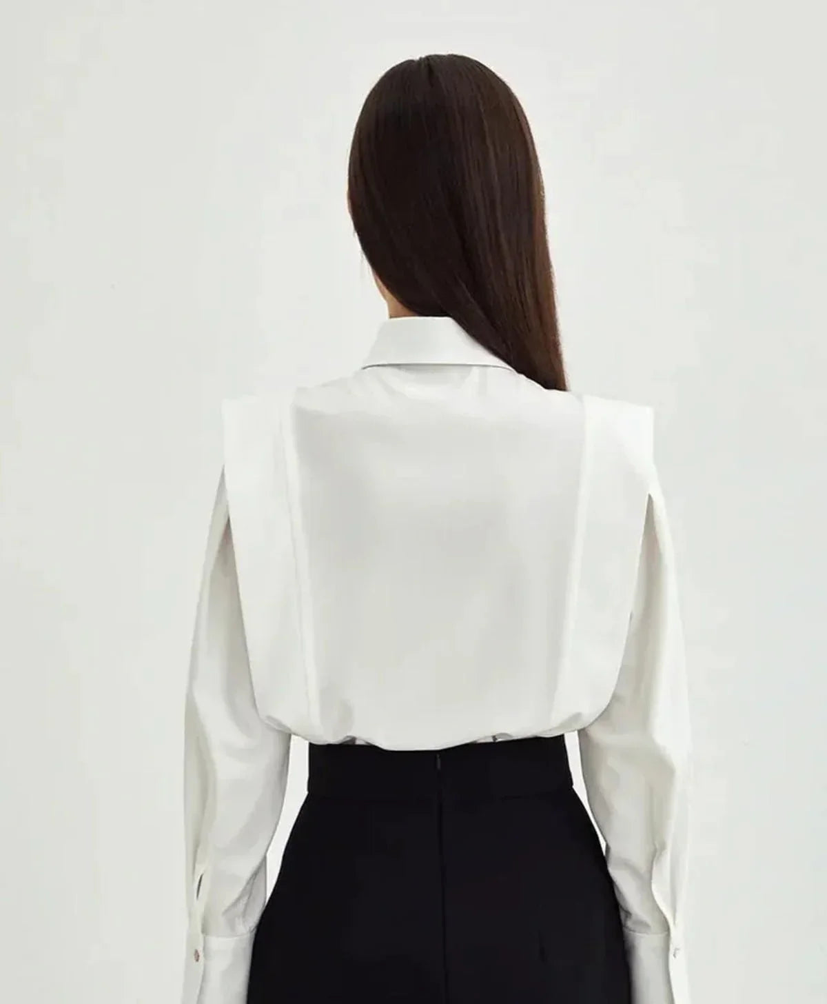 Michaela - Women's Oversized Button-Up Blouse with Structured Shoulders-Blusa-Lyrasue-White-S-Lyrasue