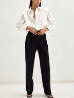 Michaela - Women's Oversized Button-Up Blouse with Structured Shoulders-Blusa-Lyrasue-White-S-Lyrasue