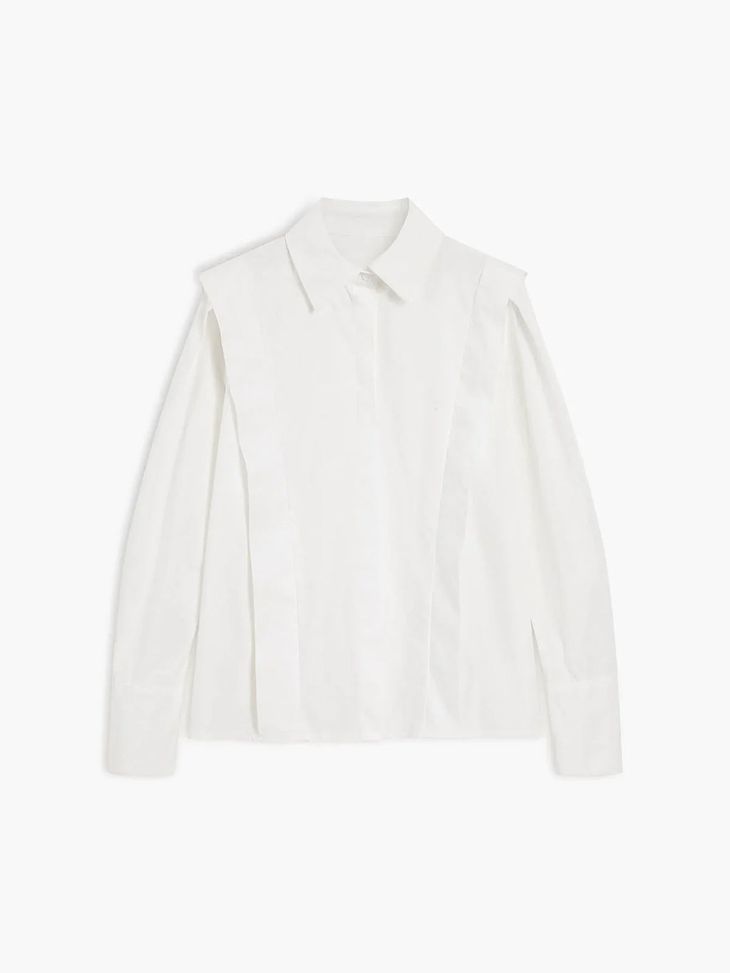 Michaela - Women's Oversized Button-Up Blouse with Structured Shoulders-Blusa-Lyrasue-White-S-Lyrasue