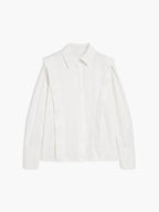 Michaela - Women's Oversized Button-Up Blouse with Structured Shoulders-Blusa-Lyrasue-White-S-Lyrasue
