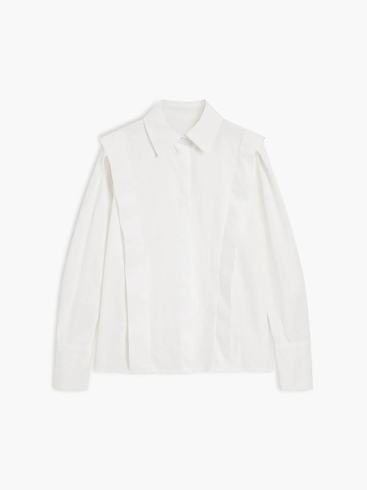 Michaela - Women's Oversized Button-Up Blouse with Structured Shoulders-Blusa-Lyrasue-White-S-Lyrasue
