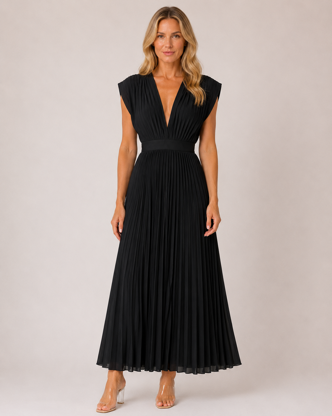 Monica - Women’s Wedding Guest V-Neck Midi Dress-Lyrasue-Black-S-Lyrasue
