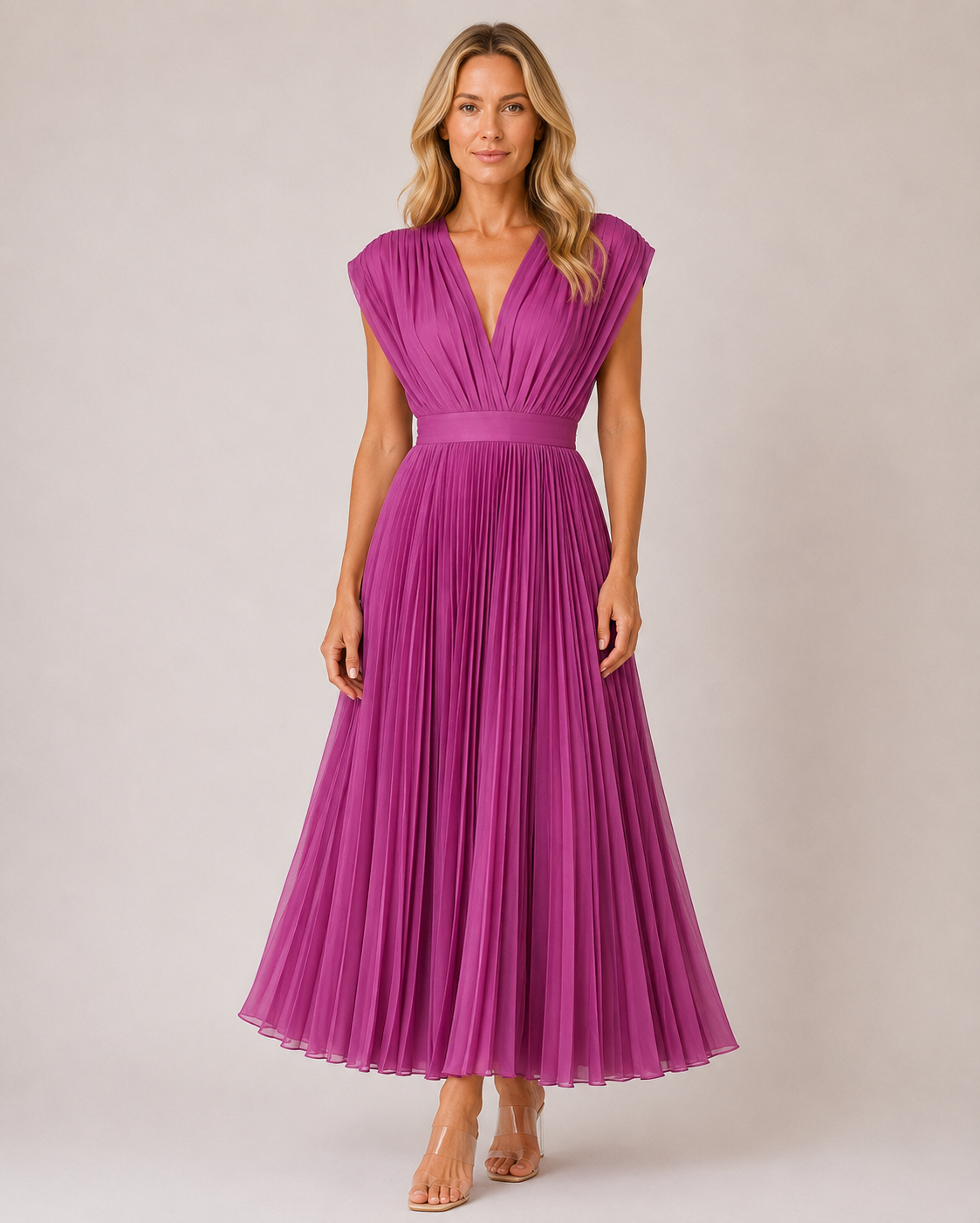 Monica - Women’s Wedding Guest V-Neck Midi Dress-Lyrasue-Purple-S-Lyrasue