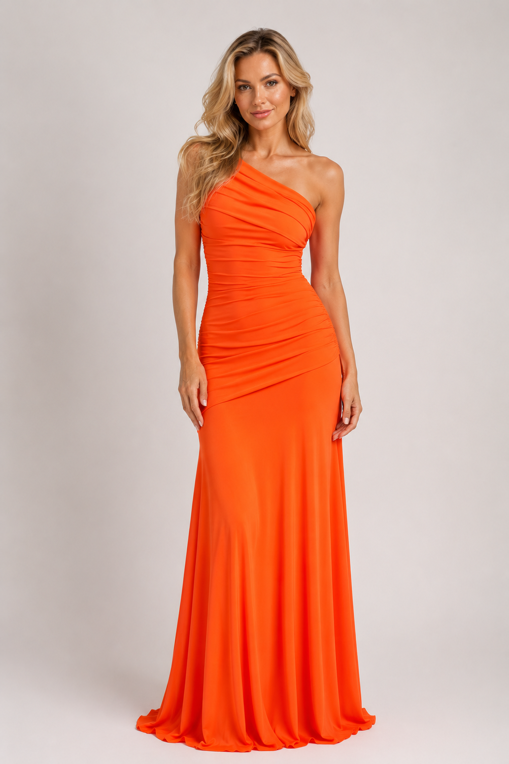 Monroe - Women's Ruched Maxi Evening Dress-Maxi dresses-Lyrasue-Orange-XS-Lyrasue