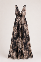 Morgan - Women’s Tropical Print Maxi Dress with V-Neck-Summer Push-Lyrasue-Navy-S-Lyrasue