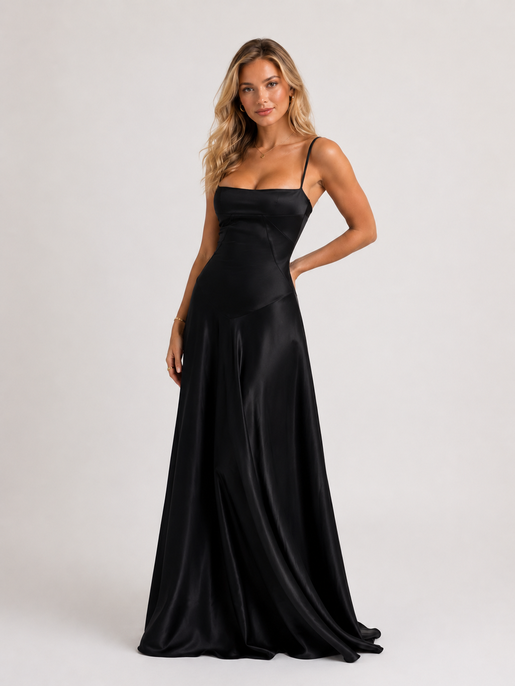 Moriana - Women's Satin Cami Evening Maxi Dress-Dresses-Lyrasue-Black-XS-Lyrasue