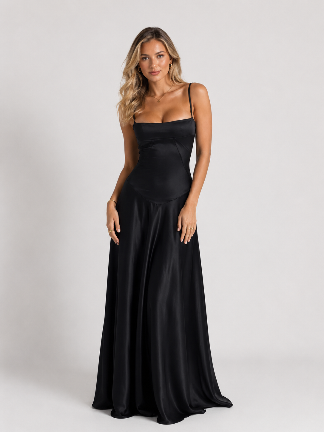 Moriana - Women's Satin Cami Evening Maxi Dress-Dresses-Lyrasue-Black-XS-Lyrasue