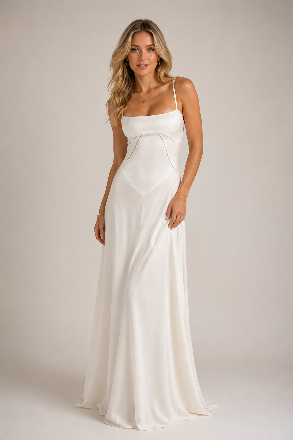 Moriana - Women's Satin Cami Evening Maxi Dress-Dresses-Lyrasue-Ivory-XS-Lyrasue