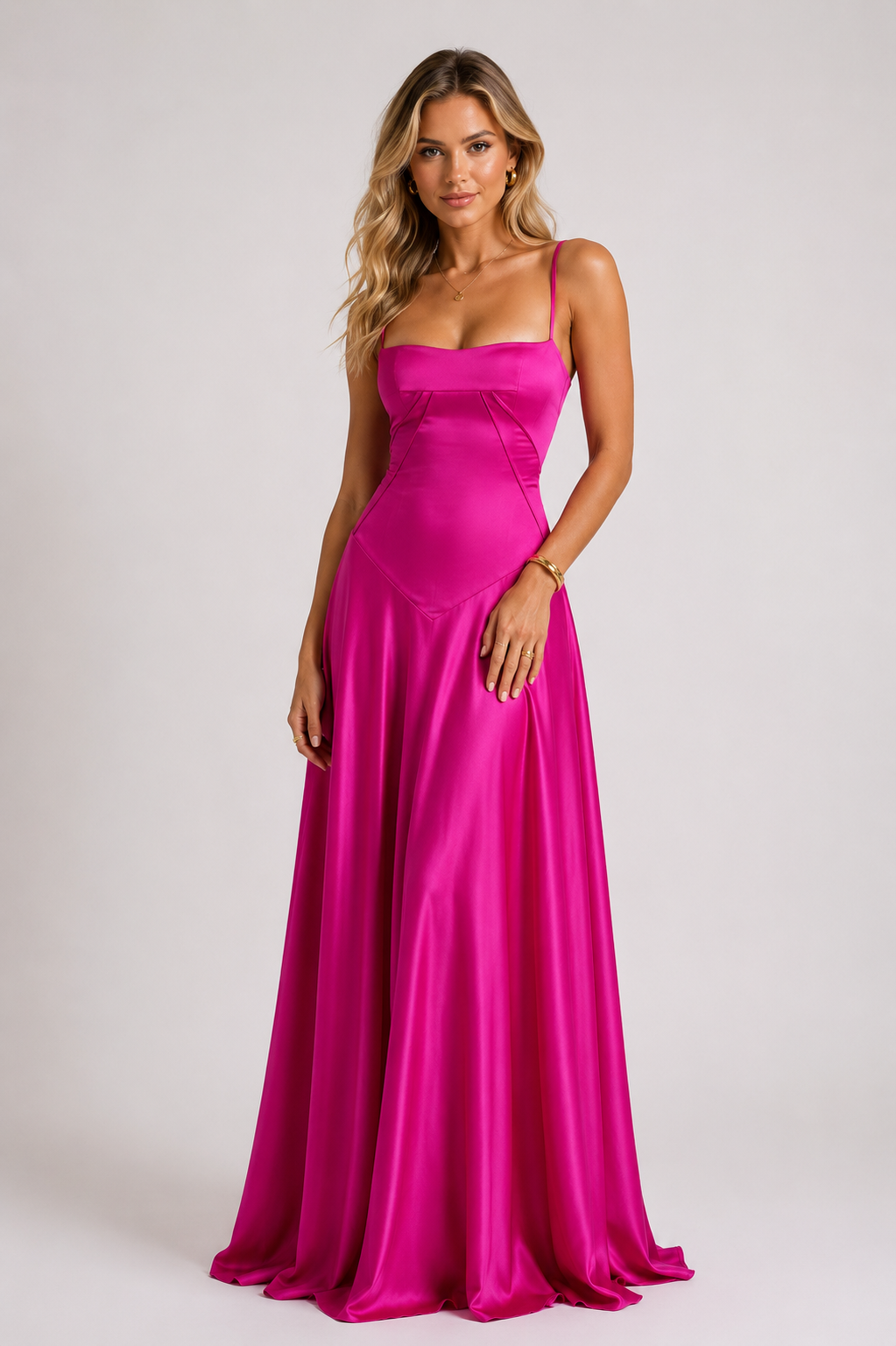 Moriana - Women's Satin Cami Evening Maxi Dress-Dresses-Lyrasue-Pink-XS-Lyrasue