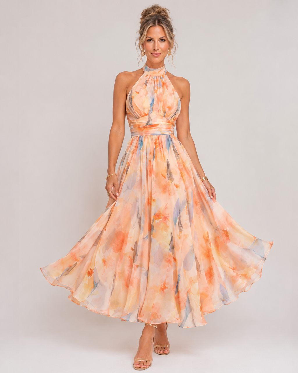 Naurana - Women's Halter Neck Chiffon Midi Dress-Lyrasue-S-Lyrasue